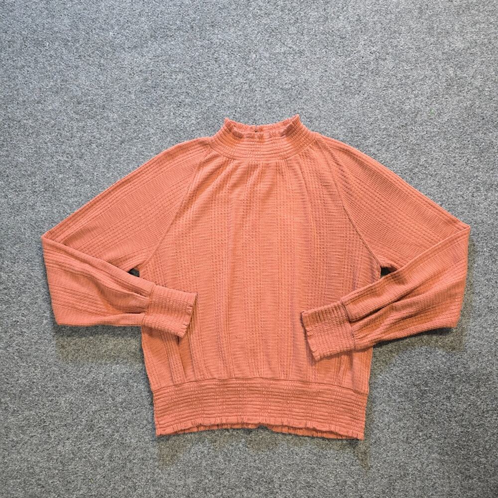Free People Top Womens Size Small Orange Long Sleeve High Neck Textured Casual